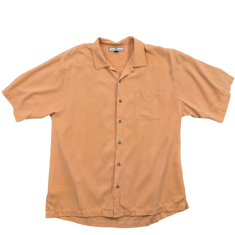 Tommy Bahama Mens Large Silk Barefoot Bar Flamingo Embroidered Camp Shirt Orange